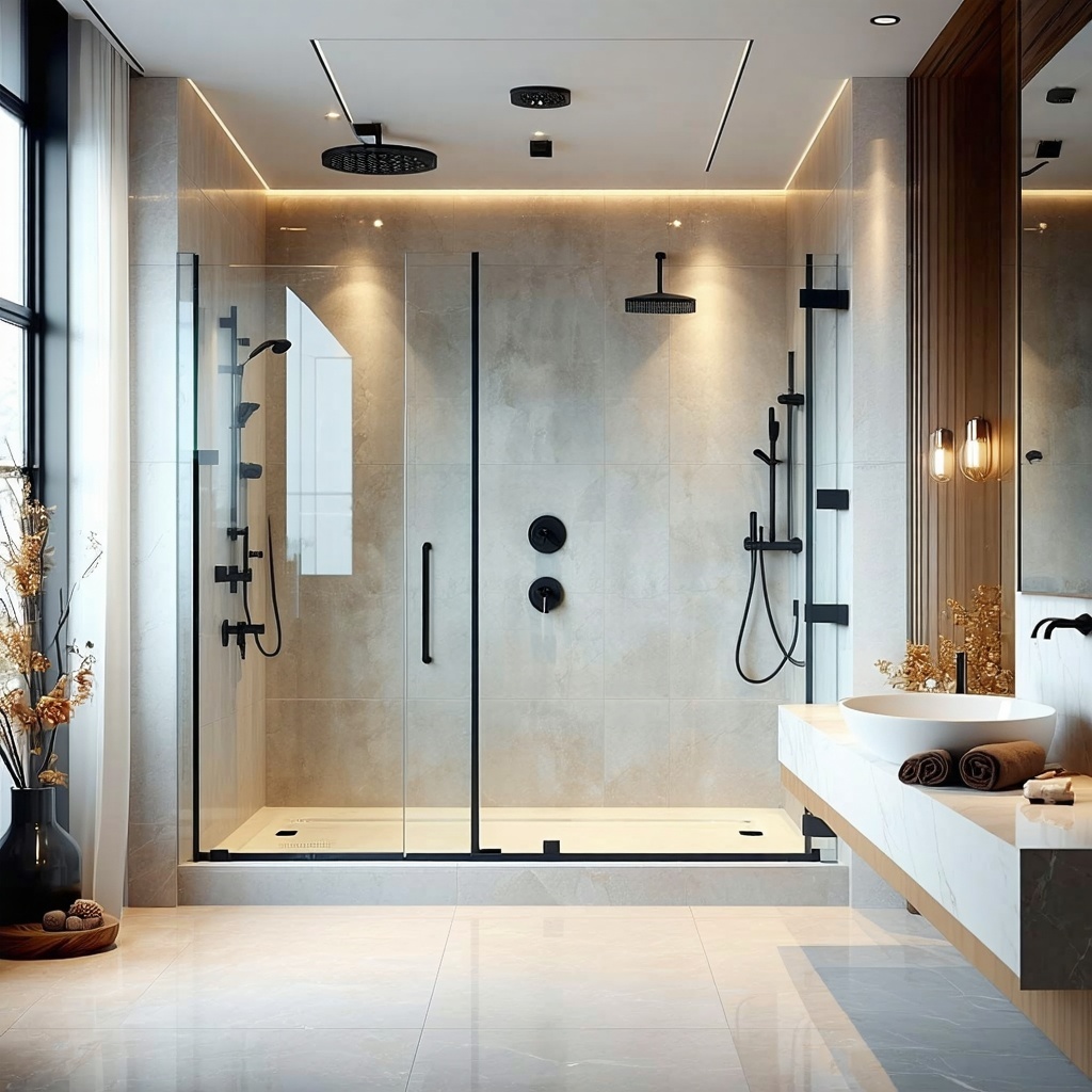 modern bathroom walk in shower | Home Visions Carpentry